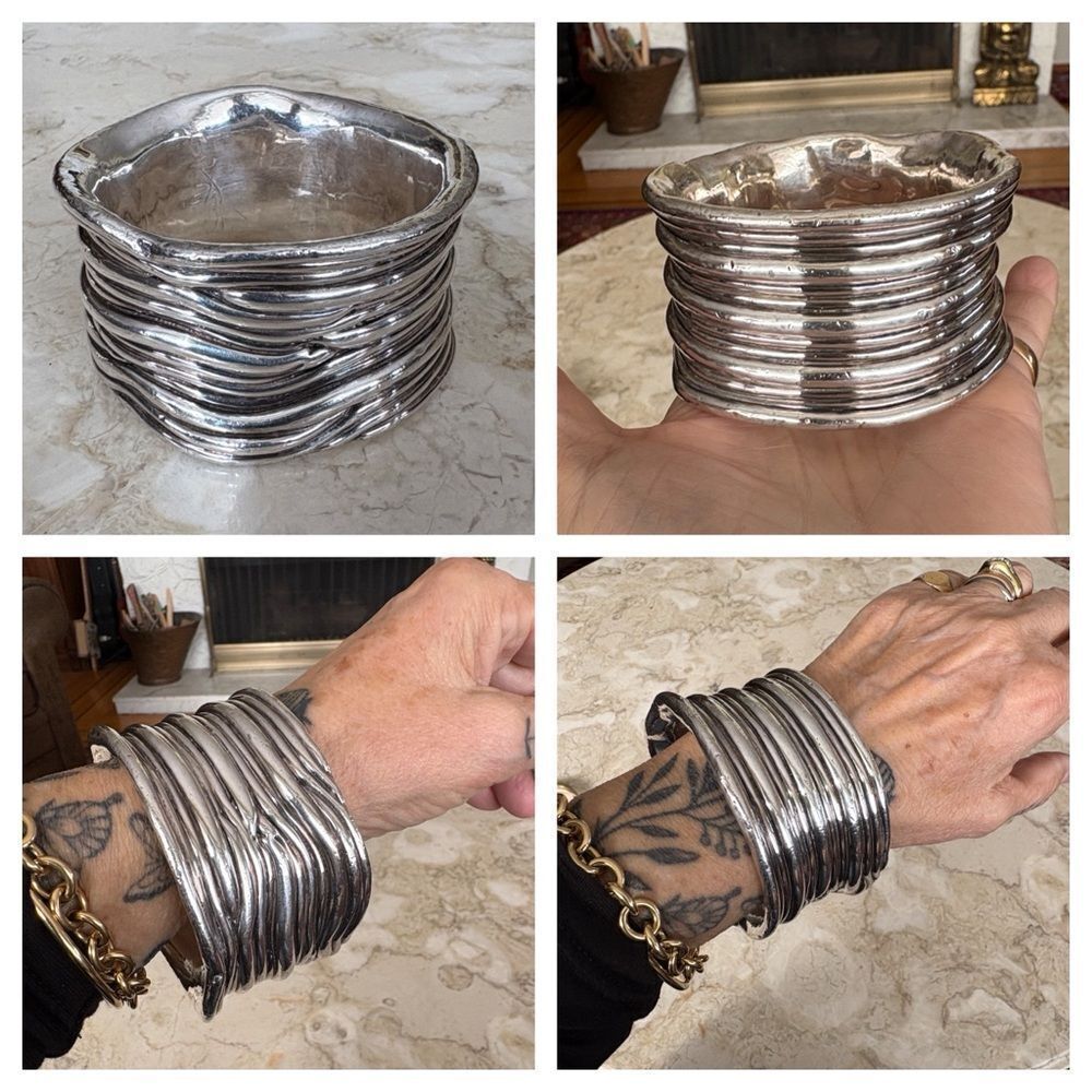Bat-Ami Israel 925 Sterling Silver Wide Sculptural Bracelet Modernist Artisan